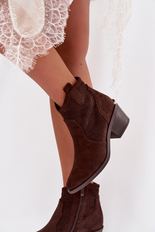 Durchbrochene Stiefel Feminin mit Absätzen S.Barski HY61-8013 CzekoladoZue