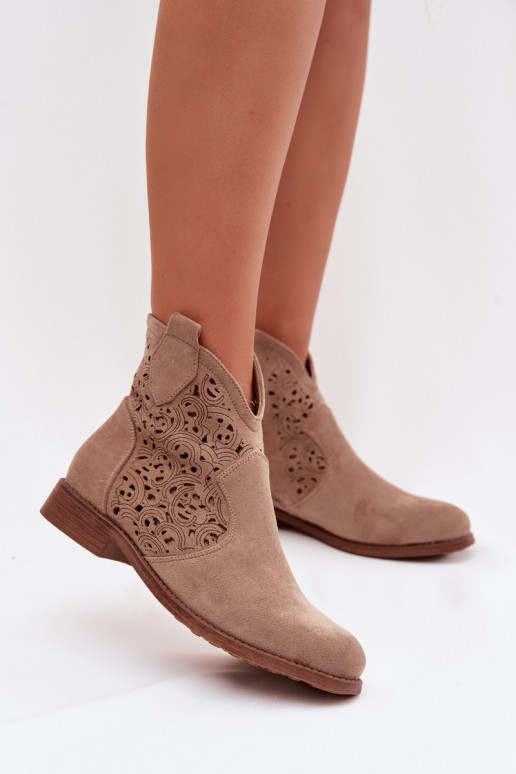 Durchbrochene Stiefel Feminin mit breiten Absätzen S.Barski HY61-8026 Beige