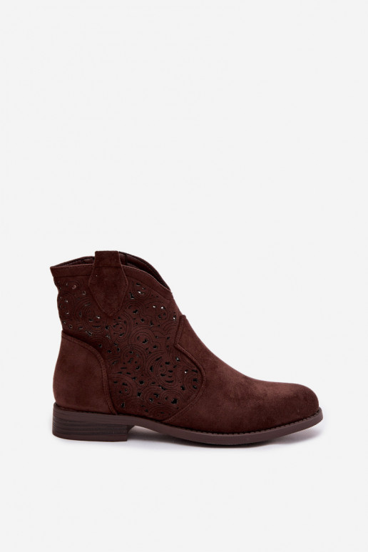 Bottes ajourées Féminin avec des talons larges S.Barski HY61-8026 CzekoladoÀe