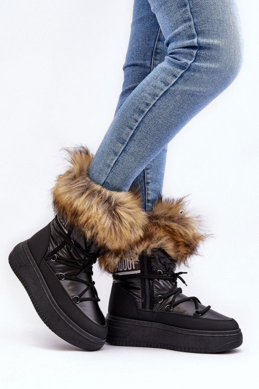 Bottes de neige Féminin avec un manteau de fourrure avec une plateforme couleur noire Activébilla