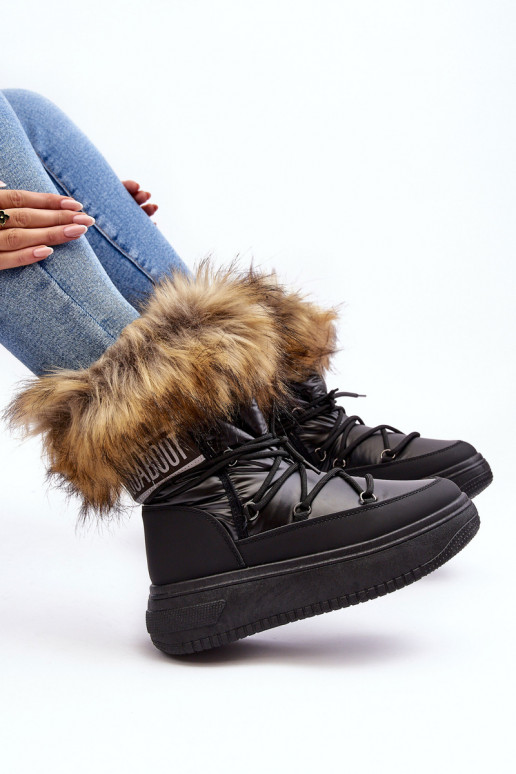 Bottes de neige Féminin avec un manteau de fourrure avec une plateforme couleur noire Activébilla