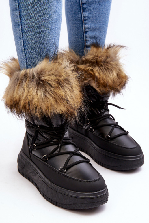 Bottes de neige Féminin avec un manteau de fourrure avec une plateforme couleur noire Activébilla