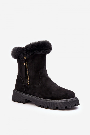 Bottes en daim Féminin avec un manteau de fourrure couleur noire Hasiva 2