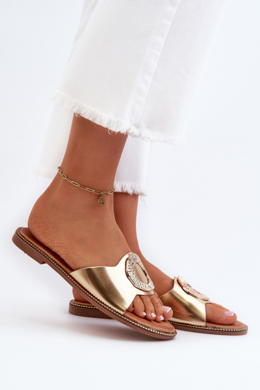 Damespantoffels met ornamenten gouden kleur Cilima