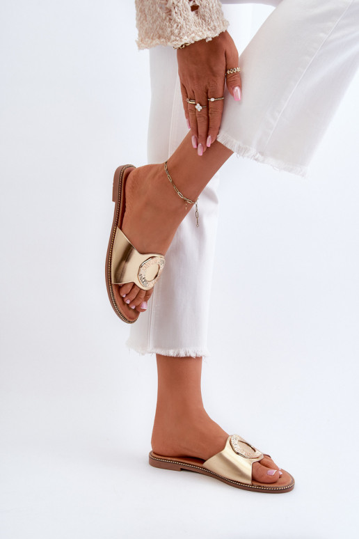 Damespantoffels met ornamenten gouden kleur Cilima