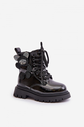 réchauffer Bottes Puéril Avec l ours Au Château avec effet vernis couleur noire Relobia