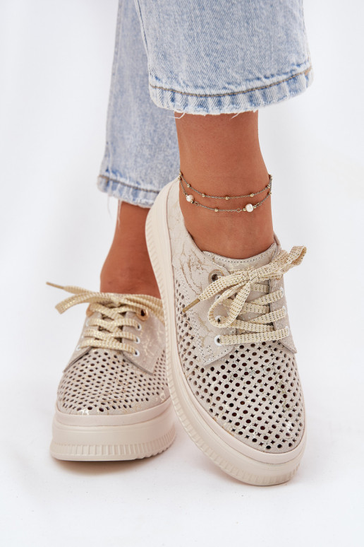 Daim ajouré chaussures Féminin avec une plateforme Artiker 56C2108 beige-couleur dorée