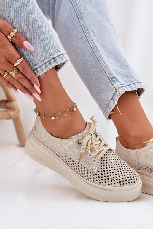 OpengeInerkt suède schoenen Dames met platform Artiker 56C2108 beige-gouden kleur