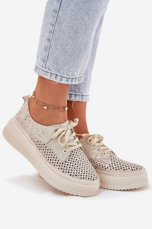 Daim ajouré chaussures Féminin avec une plateforme Artiker 56C2108 beige-couleur dorée