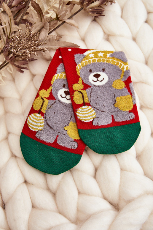 Chaussettes de Noël pour femmes Avec l ours couleur rouge