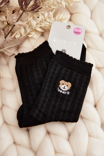 Chaussettes à motifs avec ours en peluche couleur noire 2