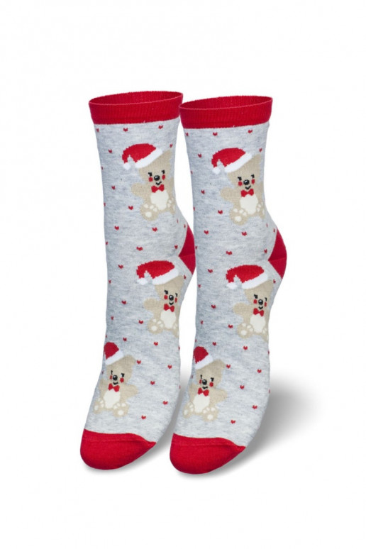 Chaussettes de Noël pour femmes Nounours Dans la couverture le père Noëla couleur grise