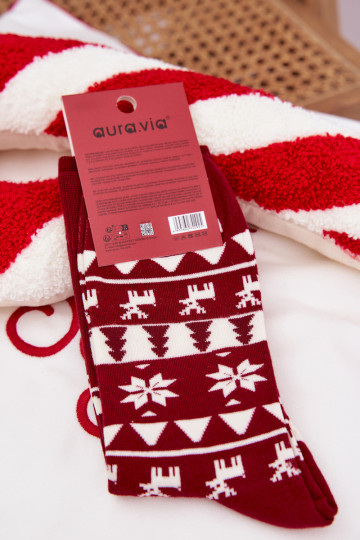 Chaussettes de Noël pour hommes avec des rennes couleur bordeaux 2