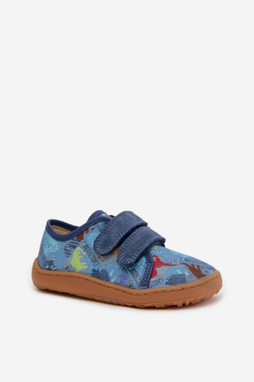 Kinder-Barefoot-Slipper mit Dinosauriern Froddo Canvas G1700440-15 in Blau