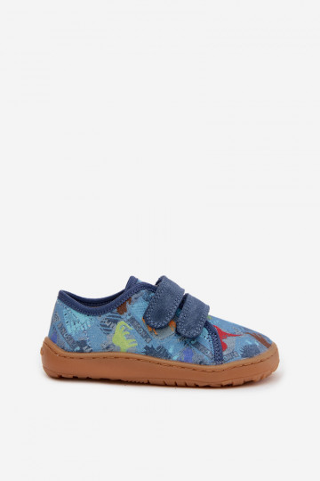 Kinderpantoffels Barefoot met dinosaurussen Froddo Canvas G1700440-15 blauwe kleur 2
