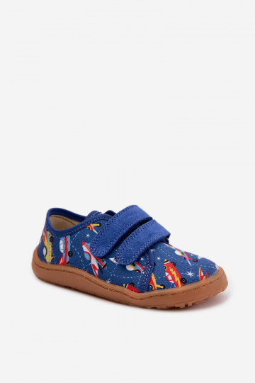 Kinderpantoffels Barefoot met ruimtevaartuigen Froddo Canvas G1700440-5 blauwe kleur