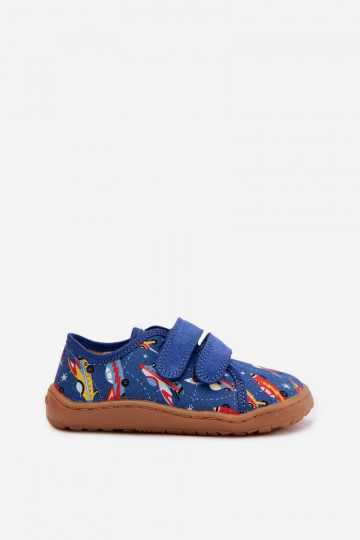 Pantoufles pour enfants Barefoot avec des vaisseaux spatiaux Froddo Canvas G1700440-5 couleur bleue 2