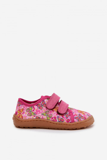 Kinderpantoffels Barefoot met vlinders Froddo Canvas G1700440-11 roze kleur