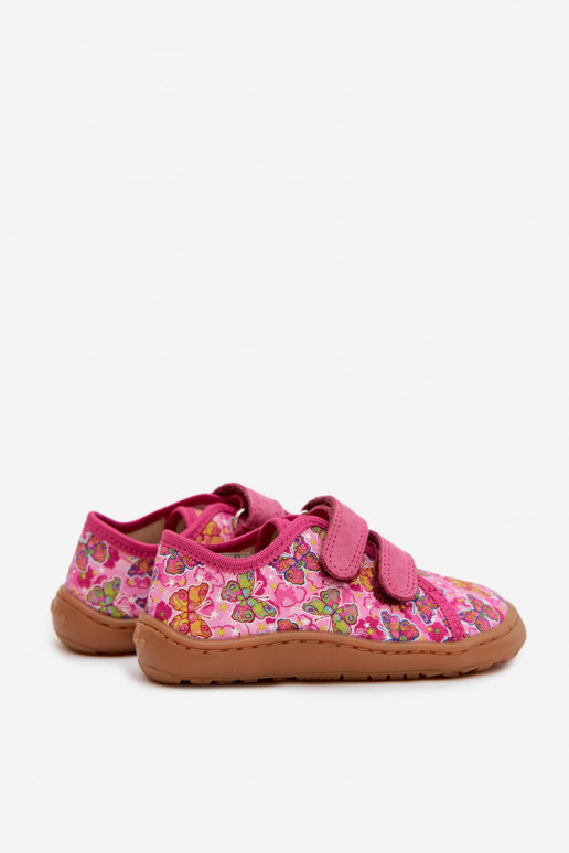 Hausschuhe Kindisch Barefoot Schmetterlinge Froddo Canvas G1700440-11 pinke Farbe