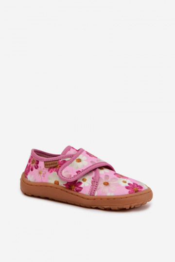 Pantoufles pour enfants avec fermetures Velcro Barefoot avec des fleurs Froddo G1700438-8 couleur rose