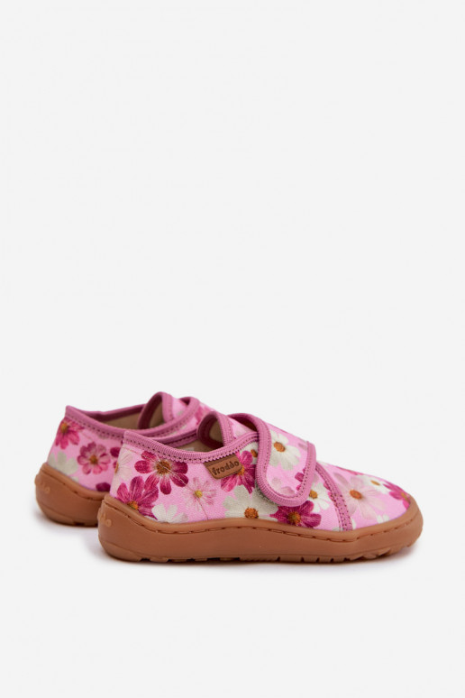 Slippers Kinderen Kinderen met zelfklevende bevestigingsmiddelen Barefoot met bloemen Froddo G1700438-8 roze