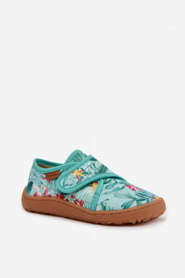 Chaussons Puéril avec attaches adhésives Barefoot avec des motifs floraux Liście Froddo G1700438-14 couleur menthe