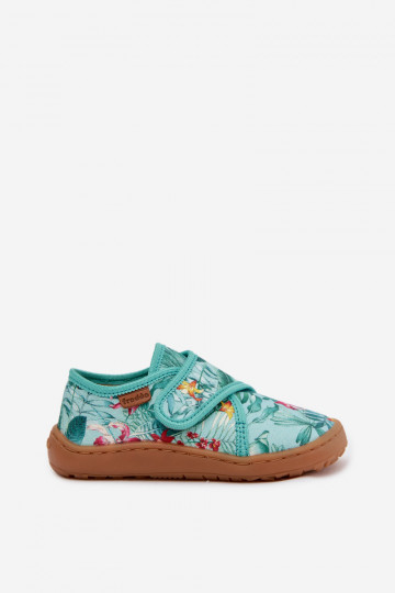 Kinder-Barefoot-Slipper mit Klettverschluss und Blumenmotiven Froddo G1700438-14 in Mint 2