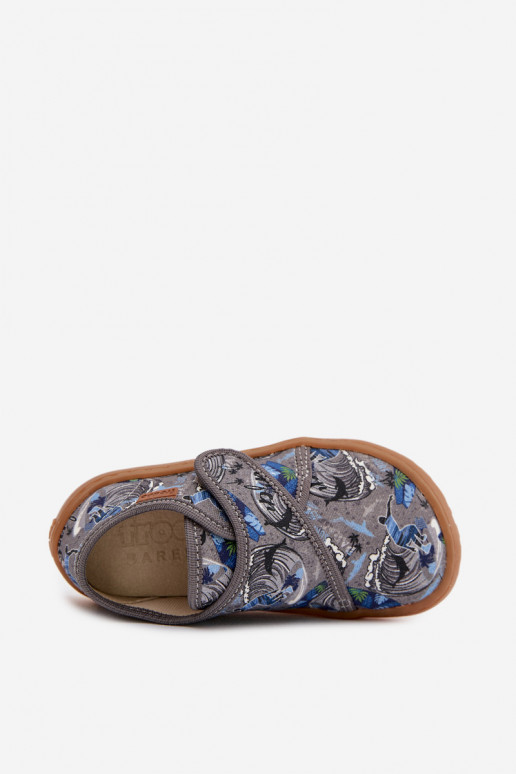 Hausschuhe Kindisch Jungen mit Klebeverschlüssen Barefoot Surfer Froddo G1700438-7 graue Farbe