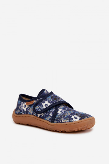 Jongenspantoffels met klittenbandsluitingen Barefoot met ballen Froddo G1700438-6 donkerblauwe kleur