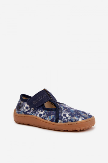 Kinder-Barefoot-Slipper mit Klettverschluss und Bällen Froddo Canvas G1700439-5 in Blau