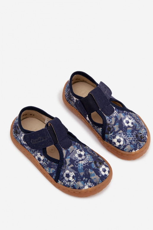 Slippers Kinderen met zelfklevende bevestigingsmiddelen Barefoot Ballen Froddo Cannvas G1700439-5 blauIn