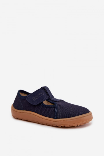 Hausschuhe Kindisch mit Klebeverschlüssen Barefoot Froddo Cannvas G1700439 Dunkelblau