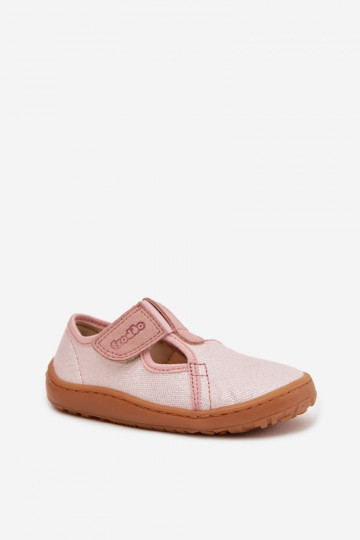 Pantoufles avec fermetures Velcro et brillant Barefoot Froddo Canvas G1700439-2 couleur rose