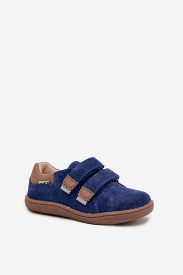 Chaussures en cuir barefoot pour enfants avec réfléchisseurs Bartek 8600366 de couleur bleu marine