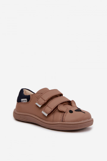 Leren barefoot kinderschoenen met een teddybeer Bartek 8600654 in zand