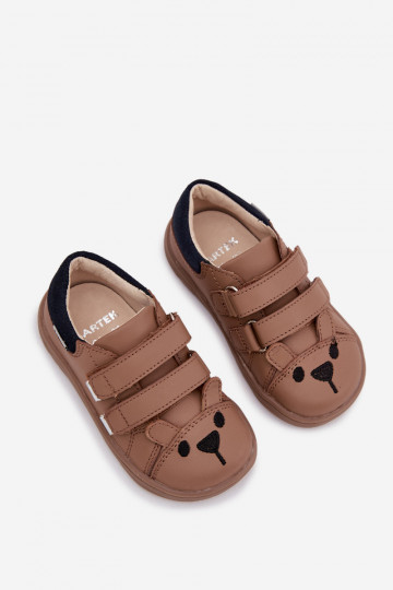 Leren barefoot kinderschoenen met een teddybeer Bartek 8600654 in zand 2