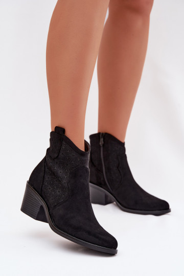 Dames gehaakte laarsjes met hakken S.Barski HY61-8013 zwarte kleur
