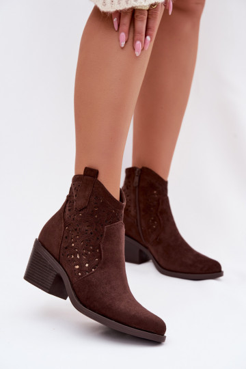 Bottines ajourées pour femmes de style cowboy avec talons S.Barski HY61-8012 couleur chocolat 2