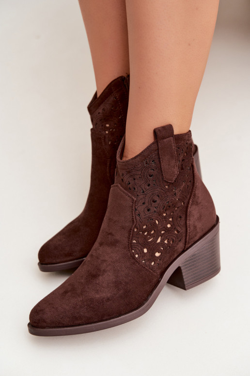 Bottes ajourées style coÀ-boy Féminin avec des talons S.Barski HY61-8012 CzekoladoÀe