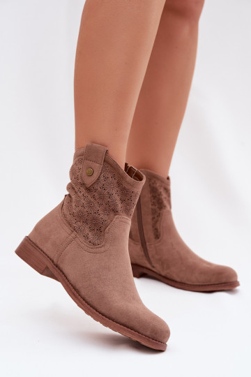 Bottines pour femmes avec larges talons et éléments ajourés S.Barski HY61-8025 couleur marron 2