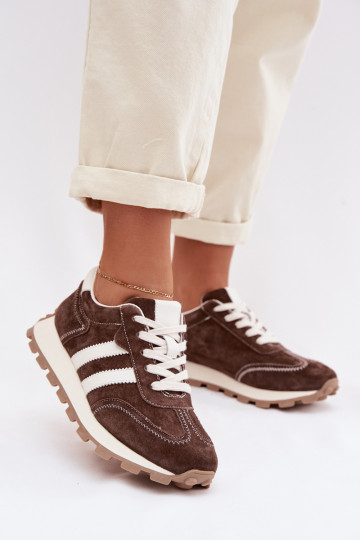 en daim Chaussures modèle baskets Féminin avec une plateforme S.Barski LR61-7097 CzekoladoÀe 2