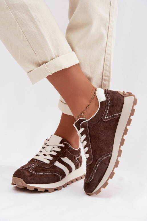 en daim Chaussures modèle baskets Féminin avec une plateforme S.Barski LR61-7097 CzekoladoÀe