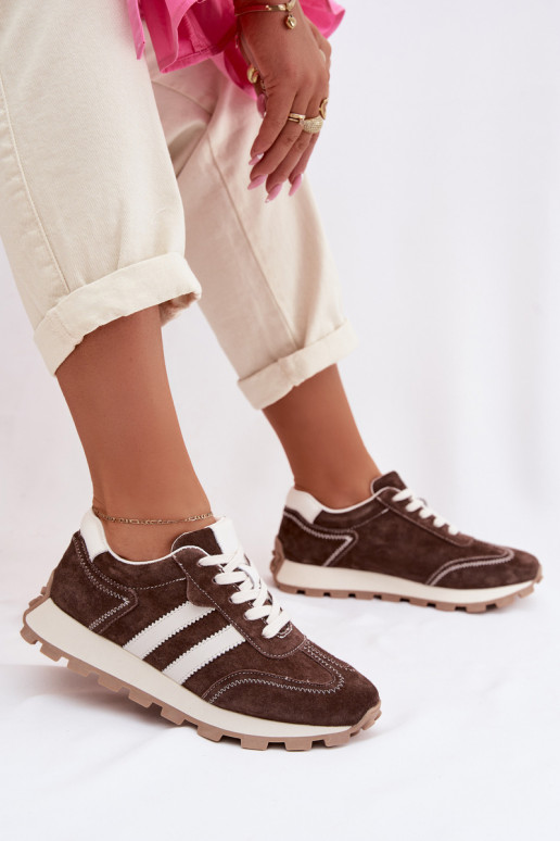 en daim Chaussures modèle baskets Féminin avec une plateforme S.Barski LR61-7097 CzekoladoÀe