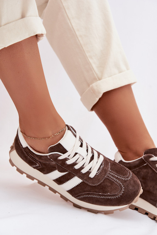 en daim Chaussures modèle baskets Féminin avec une plateforme S.Barski LR61-7097 CzekoladoÀe