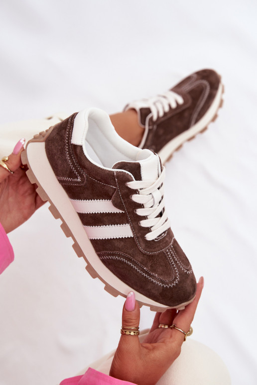 en daim Chaussures modèle baskets Féminin avec une plateforme S.Barski LR61-7097 CzekoladoÀe