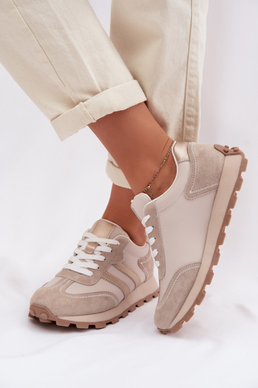 van suède Sneakers model schoenen Dames met platform S.Barski LR61-7097 beige