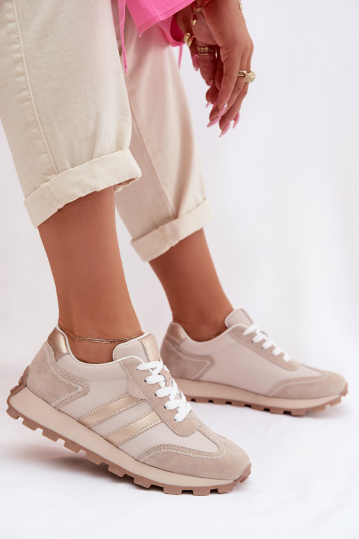aus INildleder Sneakers Stilvollllschuhe Feminin mit einer Plattform S.Barski LR61-7097 Beige