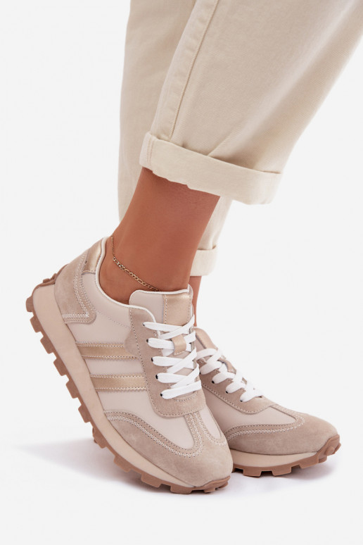 aus INildleder Sneakers Stilvollllschuhe Feminin mit einer Plattform S.Barski LR61-7097 Beige