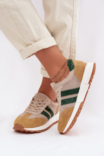 Damen-Schuhe im Sneaker-Stil aus natürlichem Wildleder in Sand-Gelb 2