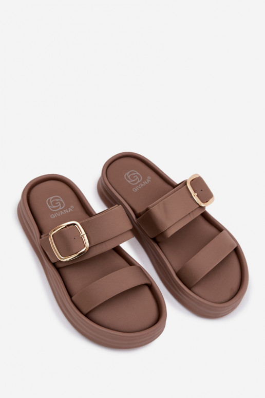 materiaal Damespantoffels met platform Met Strepen I Złotą met gespen kaki kleuren Ameliette